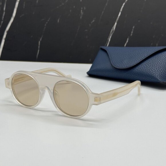 NEW LW40020F 21E LOEWE SUNGLASSES WHITE BROWN ROUND EYEWEAR LOEWE - Picture 1 of 11